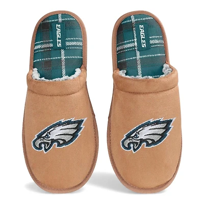 Men's Philadelphia Eagles Flannel Lined Brown Suede Scuff Slipper