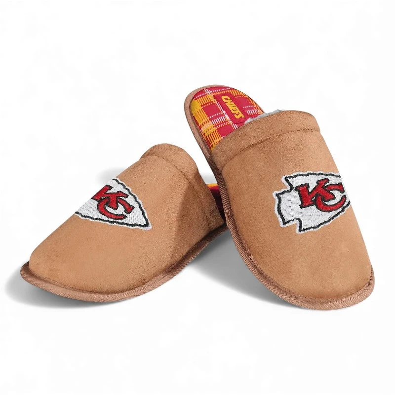 Men's Kansas City Chiefs Flannel Lined Brown Suede Scuff Slipper