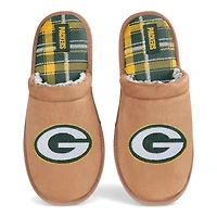 Men's Green Bay Packers Flannel Lined Brown Suede Scuff Slipper