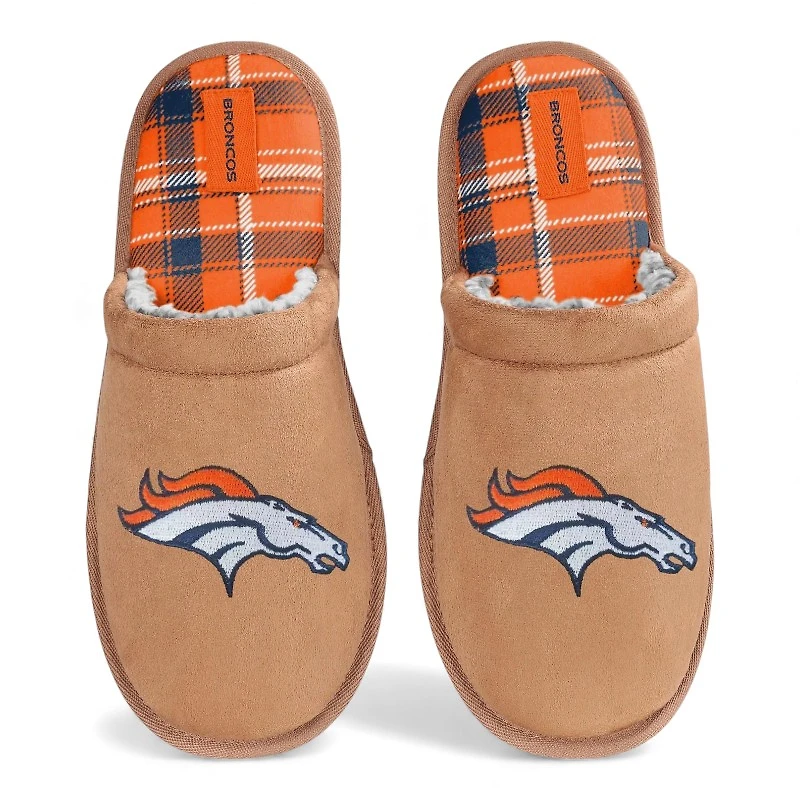 Men's Denver Broncos Flannel Lined Brown Suede Scuff Slipper