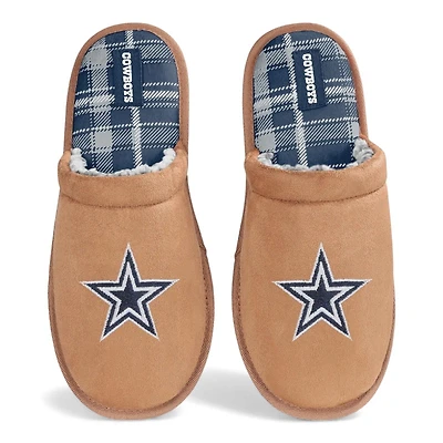 Men's Dallas Cowboys Flannel Lined Brown Suede Scuff Slipper
