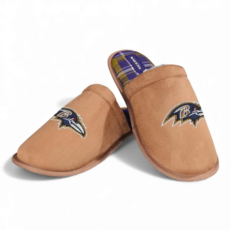 Men's Baltimore Ravens Flannel Lined Brown Suede Scuff Slipper