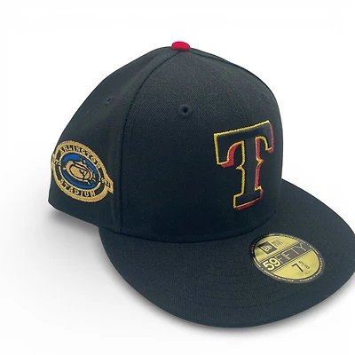 Texas Rangers Black and Yellow Arlington Stadium Patch Gray UV New Era 59FIFTY Fitted Hat