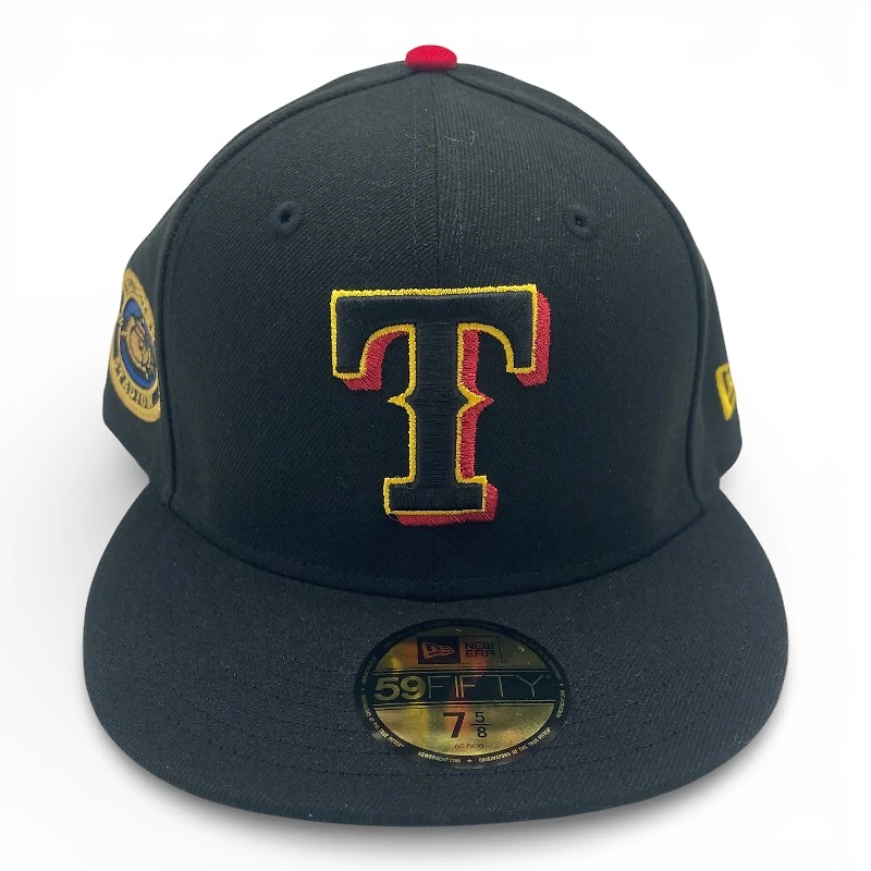 Texas Rangers Black and Yellow Arlington Stadium Patch Gray UV New Era 59FIFTY Fitted Hat