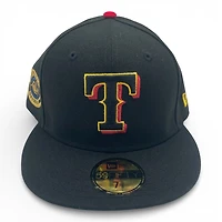 Texas Rangers Black and Yellow Arlington Stadium Patch Gray UV New Era 59FIFTY Fitted Hat