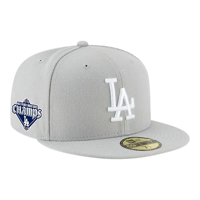 Los Angeles Dodgers Gray Back-to-Back World Series Champs Baseball Diamond Patch Grey UV New Era 59FIFTY Fitted Hat