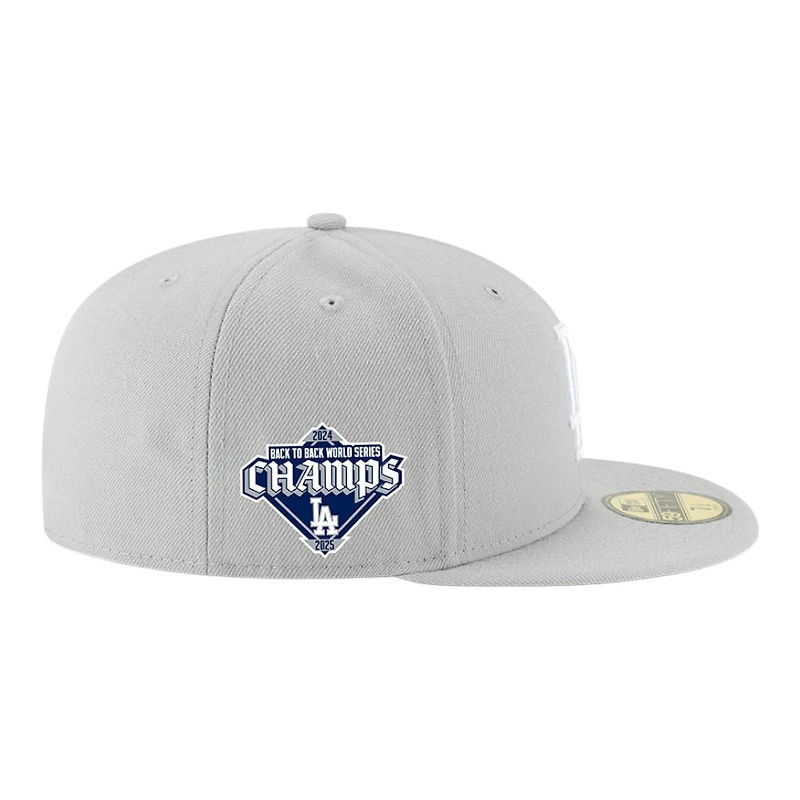 Los Angeles Dodgers Gray Back-to-Back World Series Champs Baseball Diamond Patch Grey UV New Era 59FIFTY Fitted Hat