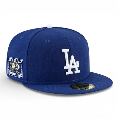 Los Angeles Dodgers Royal Blue Back-to-Back World Series Champs Ring Patch Black UV New Era 59FIFTY Fitted Hat