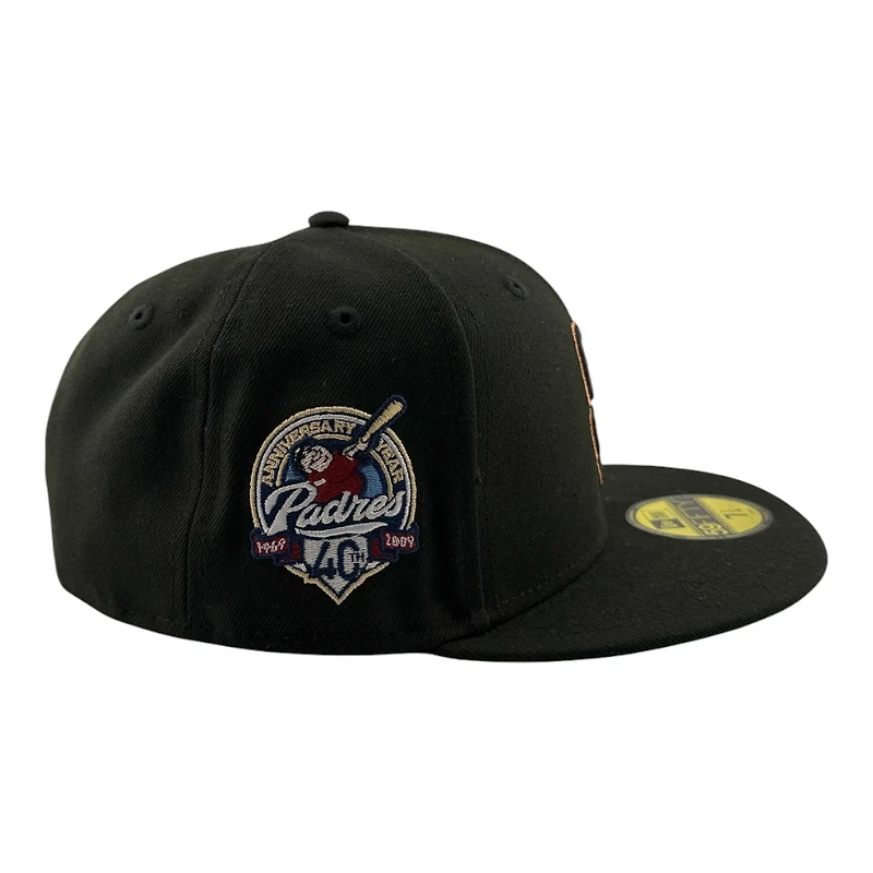 San Diego Padres Black with Copper Metallic Stitching 40th Anniversary Patch New Era 59FIFTY Fitted Hat