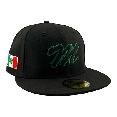 Mexico Black M Logo with Green Metallic Stitching Flag Patch New Era 59FIFTY Fitted Hat