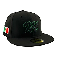 Mexico Black M Logo with Green Metallic Stitching Flag Patch New Era 59FIFTY Fitted Hat