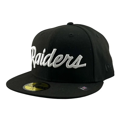 Las Vegas Raiders Black with White Script New Era 59FIFTY Fitted Hat