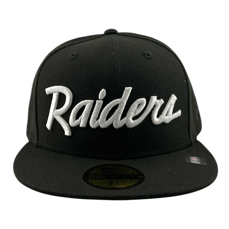 Las Vegas Raiders Black with White Script New Era 59FIFTY Fitted Hat