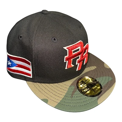 Puerto Rico Black and Camo Flag Patch Gray UV New Era 59FIFTY Fitted Hat