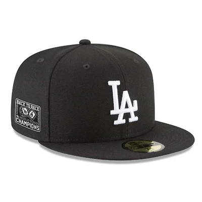 Los Angeles Dodgers Black and White Back to WS Champs Ring Patch Grey UV New Era 59FIFTY Fitted Hat