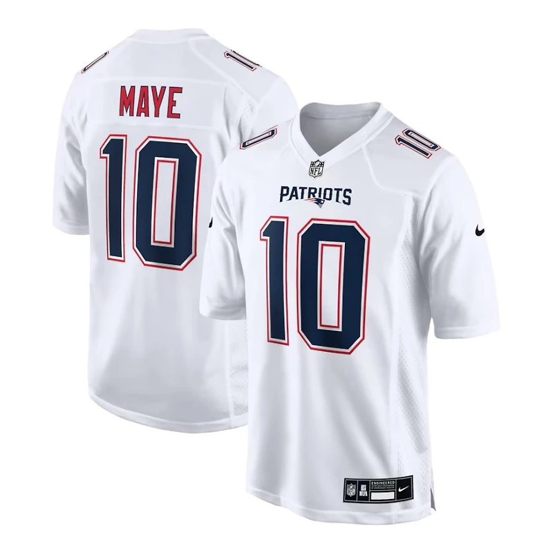 New England Patriots Drake Maye Tundra White Nike Game Jersey