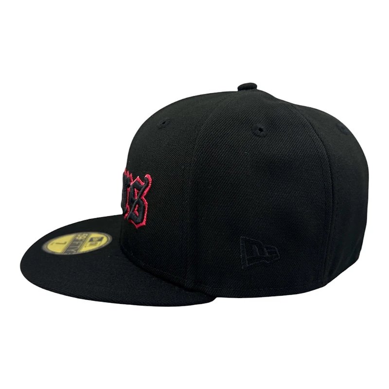San Francisco 49ers Black and Red Old English Logo SB XXIV Patch Grey UV NFL New Era 59FIFTY Fitted Hat