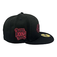 San Francisco 49ers Black and Red Old English Logo SB XXIV Patch Grey UV NFL New Era 59FIFTY Fitted Hat