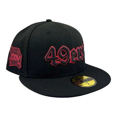 San Francisco 49ers Black and Red Old English Logo SB XXIV Patch Grey UV NFL New Era 59FIFTY Fitted Hat