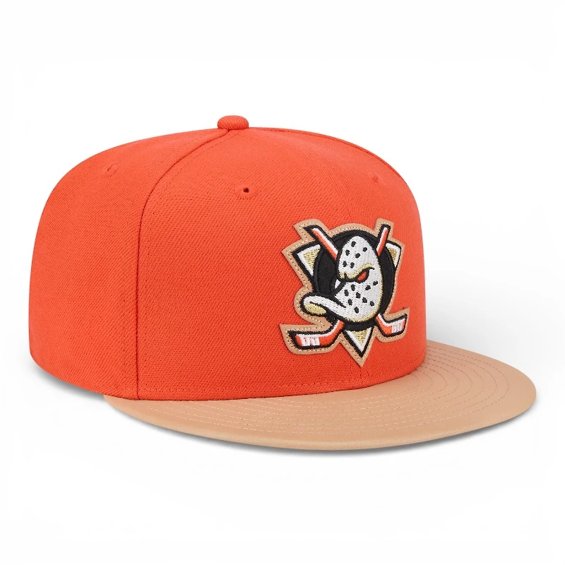 Anaheim Ducks Orange and Leather Visor NHL New Era 59FIFTY Fitted Hat