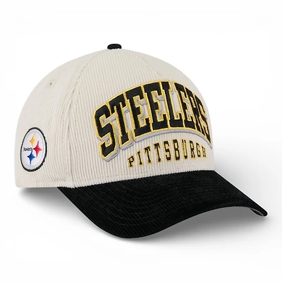 Pittsburgh Steelers Cream and Black Stacked Corduroy New Era 9FORTY M-Crown A-Frame Adjustable Hat
