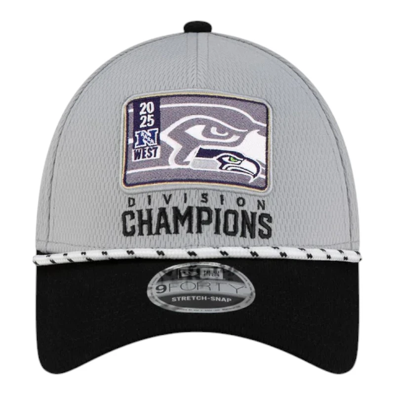 Seattle Seahawks Gray and Black 2025 NFC West Division Champions Locker Room New Era 9FORTY Adjustable Hat