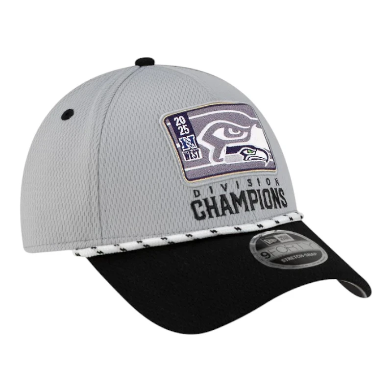 Seattle Seahawks Gray and Black 2025 NFC West Division Champions Locker Room New Era 9FORTY Adjustable Hat