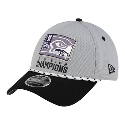 Seattle Seahawks Gray and Black 2025 NFC West Division Champions Locker Room New Era 9FORTY Adjustable Hat