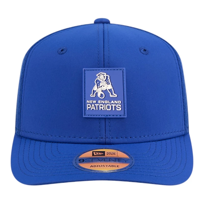 New England Patriots Royal Blue 2025 NFL Sideline New Era 9SEVENTY Trucker Adjustable Snapback Hat