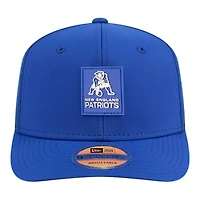 New England Patriots Royal Blue 2025 NFL Sideline New Era 9SEVENTY Trucker Adjustable Snapback Hat