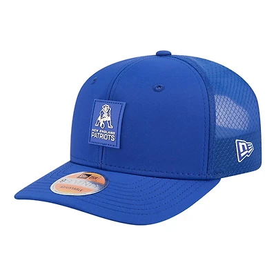 New England Patriots Royal Blue 2025 NFL Sideline New Era 9SEVENTY Trucker Adjustable Snapback Hat