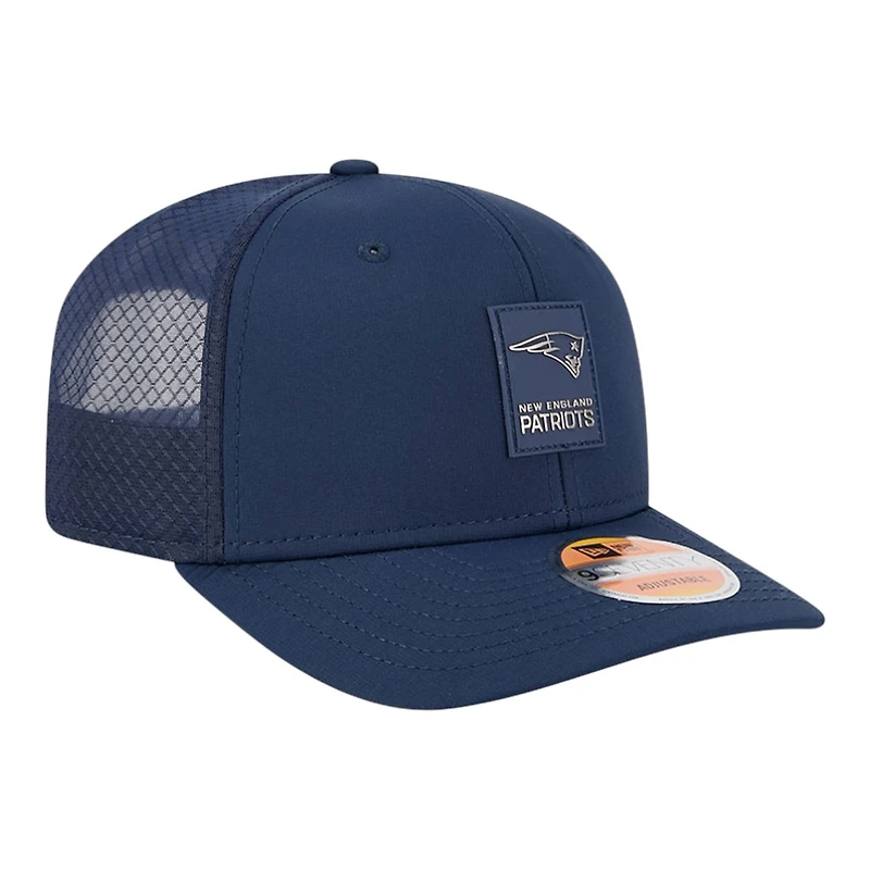 New England Patriots Navy 2025 NFL Sideline New Era 9SEVENTY Trucker Adjustable Snapback Hat