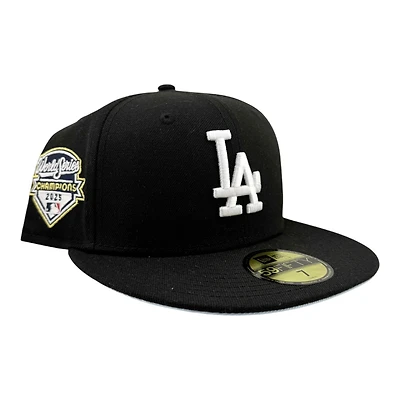 Los Angeles Dodgers Black and White 2025 World Series Champions Patch Icy Blue UV New Era 59FIFTY Fitted Hat