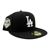 Los Angeles Dodgers Black and White 2025 World Series Champions Patch Icy Blue UV New Era 59FIFTY Fitted Hat