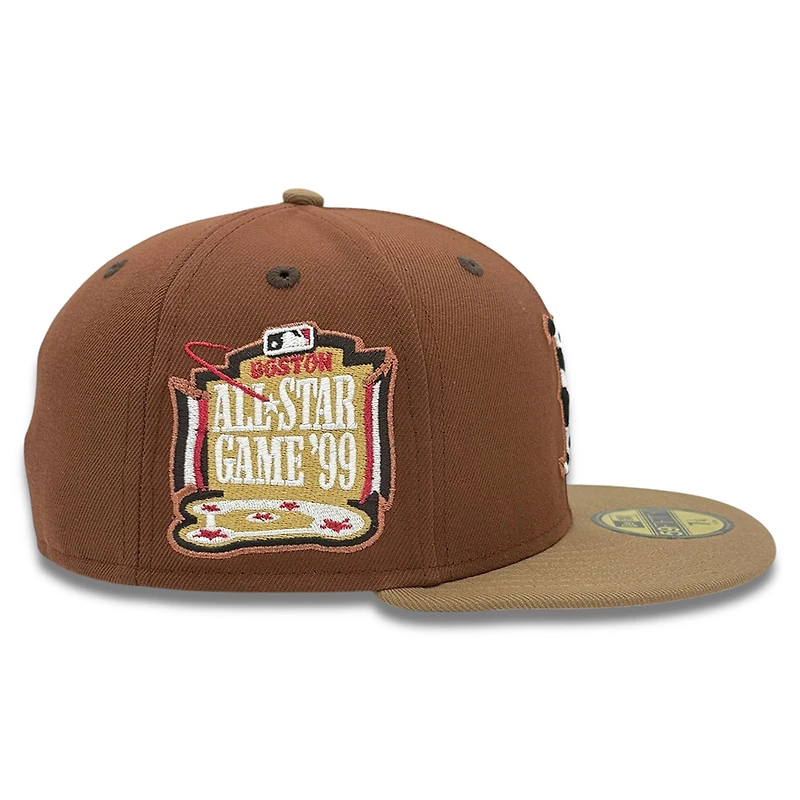 Boston Red Sox Brown Cow Print Logo 1999 All Star Game Patch Pink UV New Era 59FIFTY Fitted Hat