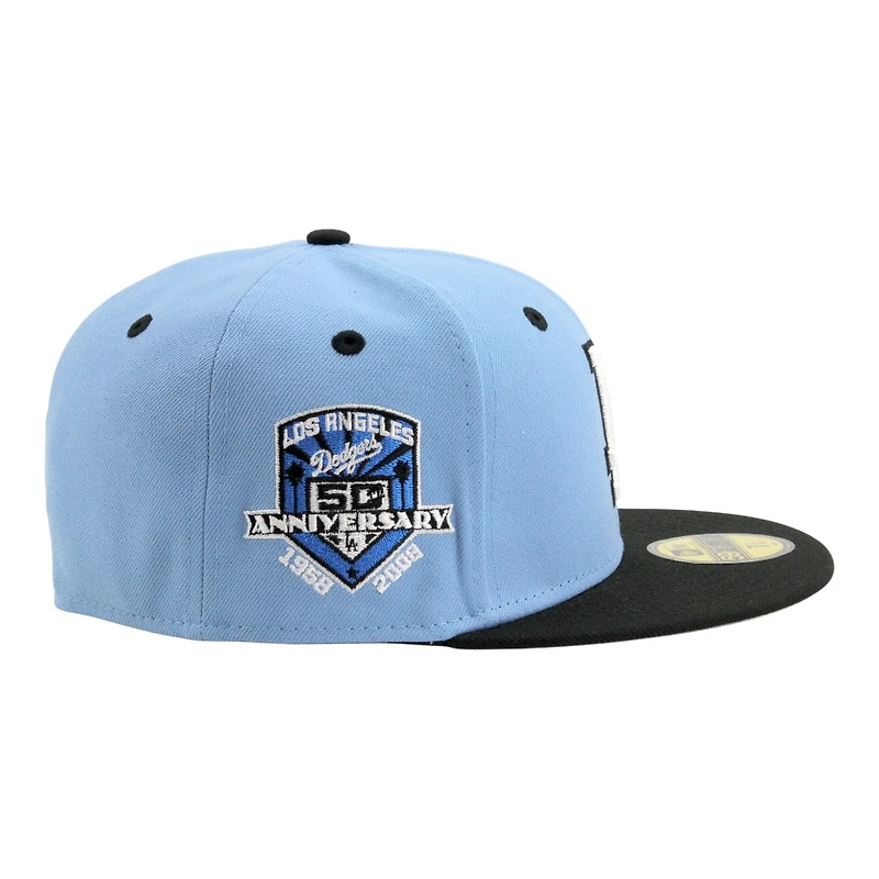Los Angeles Dodgers Light Blue and Black 50th Anniversary Patch Grey UV New Era 59FIFTY Fitted Hat