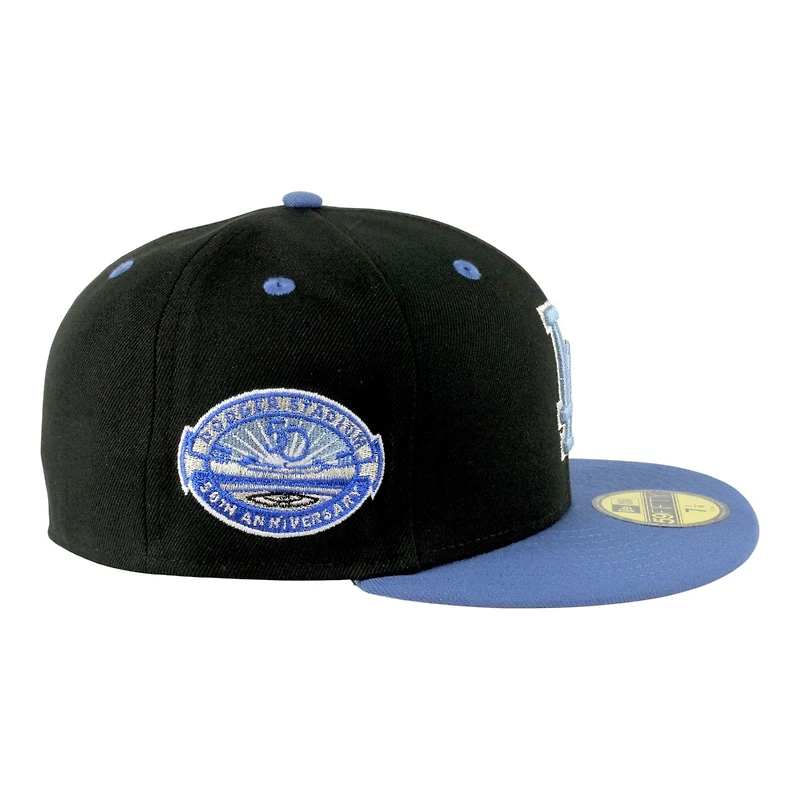 Los Angeles Dodgers Black and Blue Two Tone 50th Anniversary Patch Grey UV New Era 59FIFTY Fitted Hat