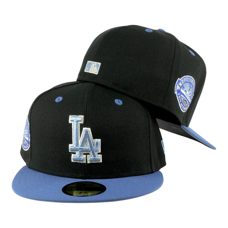 Los Angeles Dodgers Black and Blue Two Tone 50th Anniversary Patch Grey UV New Era 59FIFTY Fitted Hat