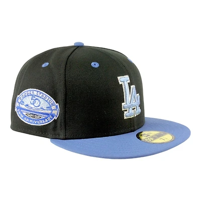 Los Angeles Dodgers Black and Blue Two Tone 50th Anniversary Patch Grey UV New Era 59FIFTY Fitted Hat