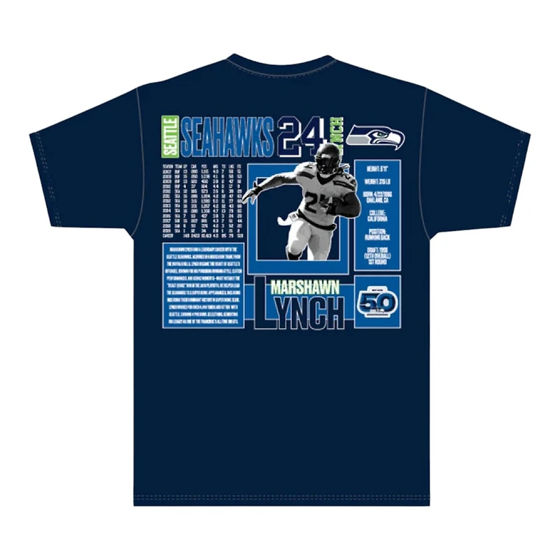 Seattle Seahawks Marshawn Lynch Navy Legendary Collage Stats Mitchell & Ness Short Sleeve T-Shirt
