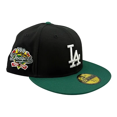 Los Angeles Dodgers Black and Green Two Tone 100th Anniversary Patch Grey UV New Era 59FIFTY Fitted Hat