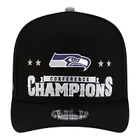 Seattle Seahawks Black 2025 NFC Champions Locker Room Trophy Collection New Era 9FIFTY A-Frame Snapback Hat