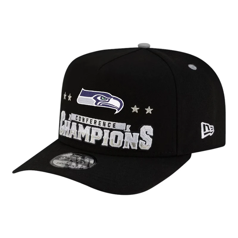 Seattle Seahawks Black 2025 NFC Champions Locker Room Trophy Collection New Era 9FIFTY A-Frame Snapback Hat