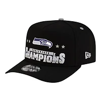Seattle Seahawks Black 2025 NFC Champions Locker Room Trophy Collection New Era 9FIFTY A-Frame Snapback Hat