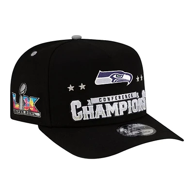 Seattle Seahawks Black 2025 NFC Champions Locker Room Trophy Collection New Era 9FIFTY A-Frame Snapback Hat