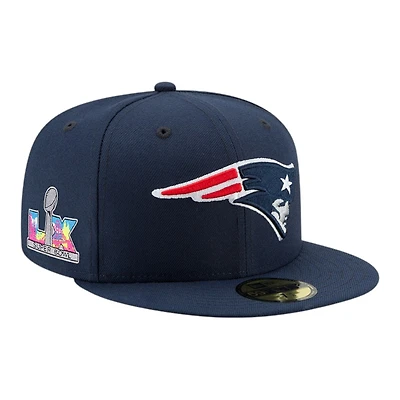 New England Patriots Navy Super Bowl LX Patch Era 59FIFTY Fitted Hat