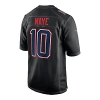 New England Patriots Drake Maye Super Bowl LX Patch Nike Carbon Black Fashion Game Jersey