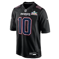 New England Patriots Drake Maye Super Bowl LX Patch Nike Carbon Black Fashion Game Jersey