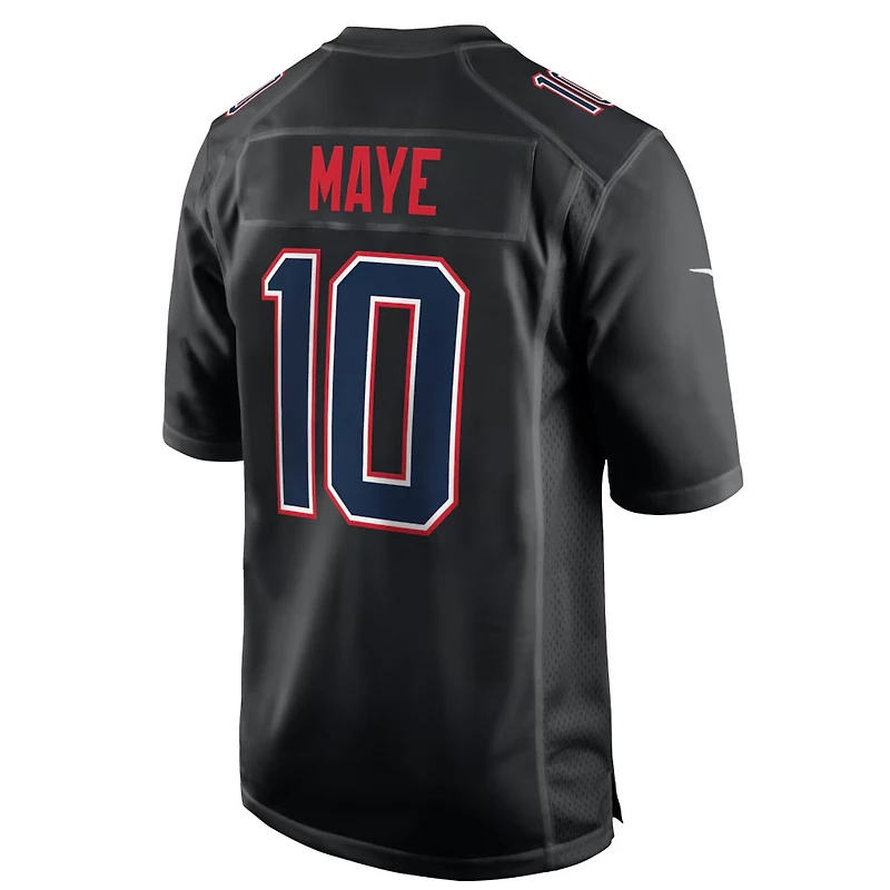New England Patriots Drake Maye Super Bowl LX Patch Nike Carbon Black Fashion Game Jersey