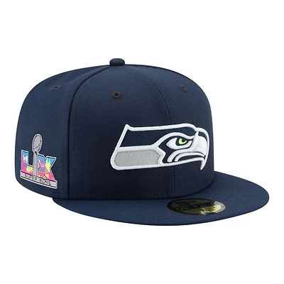 Seattle Seahawks College Navy Super Bowl LX Patch New Era 59FIFTY Fitted Hat
